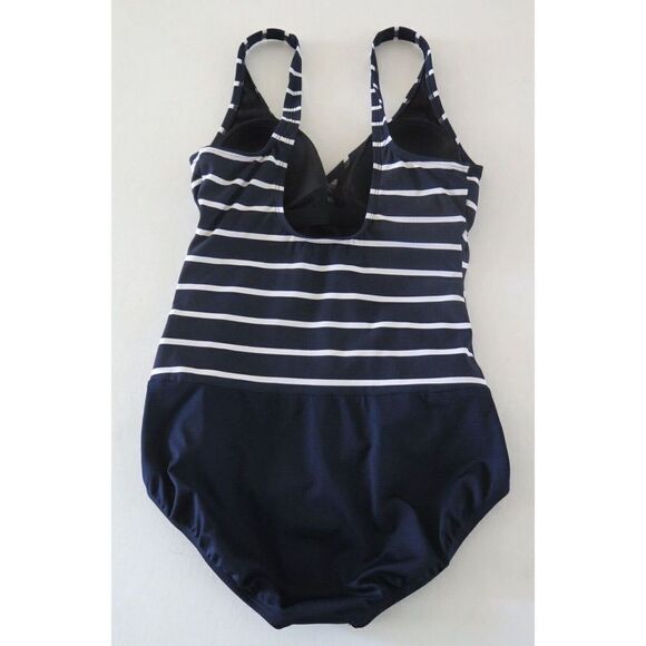 Jantzen Classics Women's Sz 12 Navy Blue/White Striped 1-Piece Swimsuit - Picture 2 of 2